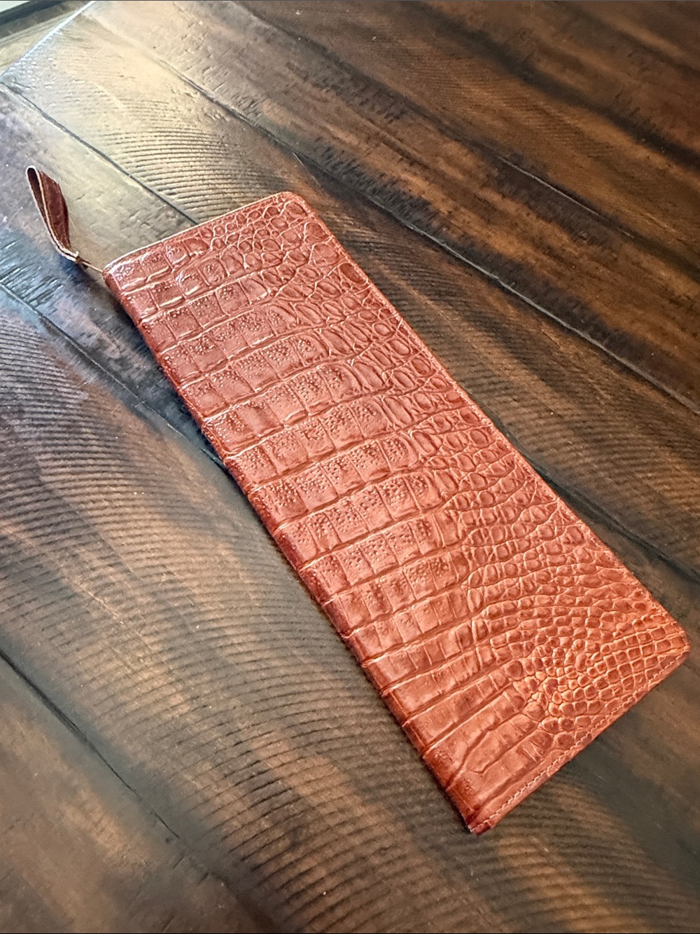 Neiman Marcus Croc-Embossed Leather tie case